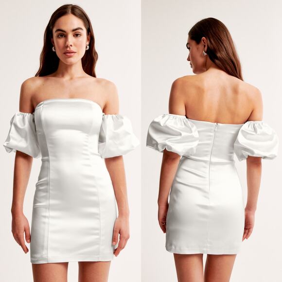 Abercrombie & Fitch NWT Satin Off the Shoulder Puff Sleeve Mini Dress Medium - Picture 1 of 7
